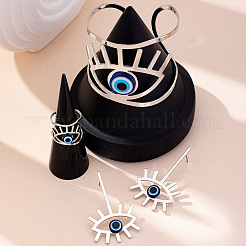 Hollow Out Evil Eye Alloy Resin Cuff Bangles & Cuff Rings & Stud Earrings Sets&nbsp;FS-WG3F92B-02