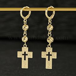 Brass Hollow Cross with Round Hoop Earrings&nbsp;KY5178