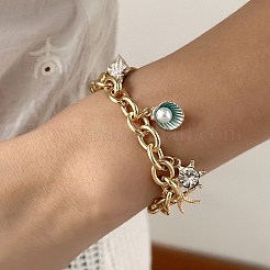 Beach Style Alloy Enamel & Plastic Pearl Charm Bracelets&nbsp;WG5E974-05