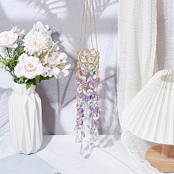 Glass with Iron Hanging Suncatchers&nbsp;AJEW-SP0005-02