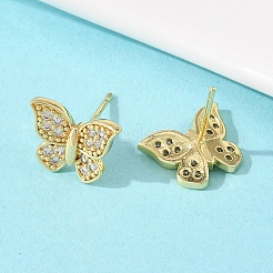 Brass Micro Pave Clear Cubic Zirconia Stud Earrings&nbsp;EJEW-F400-02B-G