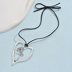 Birth Flower Heart Zinc Alloy Pendant Black Faux Suede Cord Necklaces for Women&nbsp;FS-WGA5BEC-11