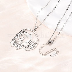 Halloween 304 Stainless Steel Hollow Tree Skull Pendant Cable Chain Necklaces for Men Women&nbsp;NJEW-K308-10P
