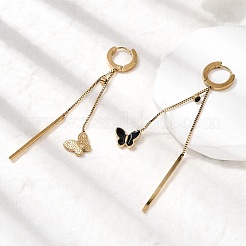 304 Stainless Steel Enamel Butterfly Tassel Hoop Earrings&nbsp;EJEW-G453-10G