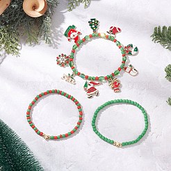 3Pcs Christmas Theme Glass Beaded Stretch Bracelets Sets&nbsp;BJEW-JB12442-01