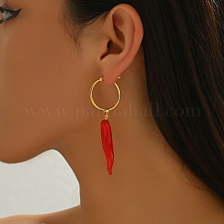 Vintage Stainless Steel Red Chili Hoop Earrings&nbsp;FZ6650
