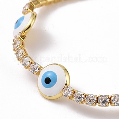 Enamel Evil Eye Link Bracelet with Clear Cubic Zirconia Tennis Chains for Women&nbsp;KK-E033-19G