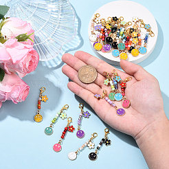 28Pcs 6 Style Alloy Enamel Smiling Face Pendant Decorations&nbsp;HJEW-YW00173