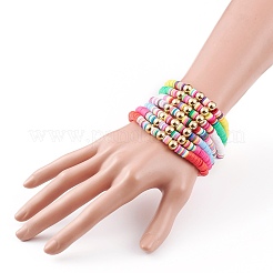 7Pcs Rainbow Polymer Clay Heishi Beads Stretch Bracelets Set&nbsp;BJEW-JB05889