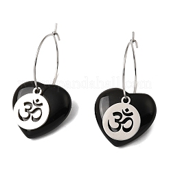 Natural Obsidian & 304 Stainless Steel Hoop Earrings for Women&nbsp;EJEW-G475-04P-03