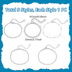 5Pcs 5 Styles Stainless Steel Chain Bracelets&nbsp;BJEW-UN0001-79