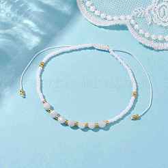Adjustable Natural Rainbow Moonstone & Seed Braided Bead Bracelets&nbsp;BJEW-JB10181-01