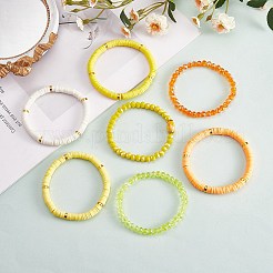 7Pcs 7 Style Handmade Polymer Clay Heishi Surfer Stretch Bracelets Set&nbsp;BJEW-SW00073-02