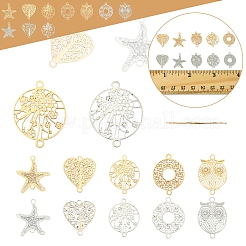 40Pcs 10 Styles Rack Plating Brass Hollow Out Connector Charms&nbsp;KKC-FS0001-03