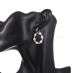 Natural Freshwater Pearl & Synthetic Hematite Bead & 202 Stainless Steel Hoop Earrings&nbsp;EJEW-JE07228
