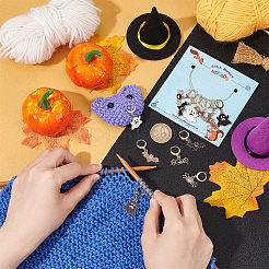 Halloween Theme Alloy Enamel Ghost/Spider/Bat Locking Stitch Markers&nbsp;HJEW-PH01788