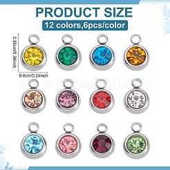 72Pcs 12 Colors 201 Stainless Steel Rhinestone Charms&nbsp;STAS-ME0002-32