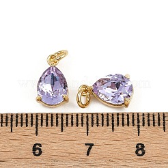 Teardrop Brass Glass Charms&nbsp;KK-L240-06G-01