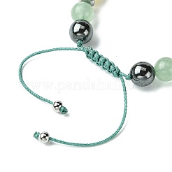 Natural Green Aventurine & Topaz Jade & Brass Heart Braided Bead Bracelet&nbsp;BJEW-JB09703-02