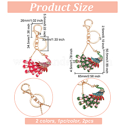 2Pcs 2 Colors Peacock Enamel Style Alloy Rhinestone Keychains&nbsp;KEYC-OC0001-37