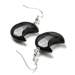 Natural Obsidian Crescent Moon Dangle Earrings&nbsp;EJEW-P241-01P-04