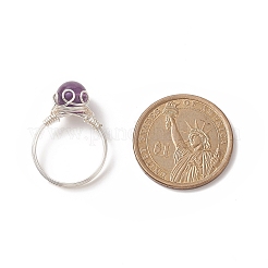 Natural Amethyst Braided Bead Finger Ring&nbsp;RJEW-TA00066-03