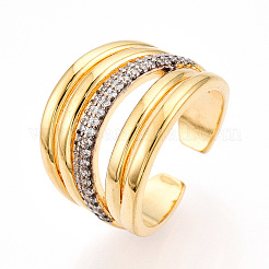 Brass Micro Pave Clear Cubic Zirconia Cuff Rings for Women&nbsp;KK-T074-09G