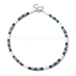 Summer Beach Natural Red Jasper & Synthetic Turquoise & White Shell & Coconut Beaded Necklaces&nbsp;NJEW-JN05012