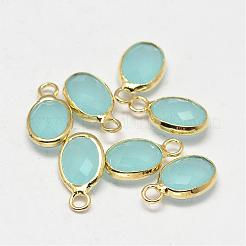 Oval Faceted Golden Tone Brass Glass Charms&nbsp;GLAA-O015-G