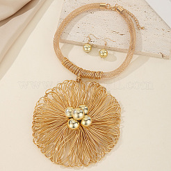 Aluminum & Brass & CCB Wire Flower Bib Necklace & Ball Dangle Earrings for Women&nbsp;WGD13CF-01