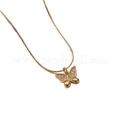 304 Stainless Steel Micro Pave Clear Cubic Zirconia Butterfly Pendant Necklaces for Women&nbsp;WG0B291-02