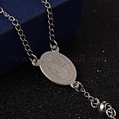 Non-Tarnish Crucifix Cross Stainless Steel Rosary Bead Necklaces&nbsp;X-NJEW-O096-27