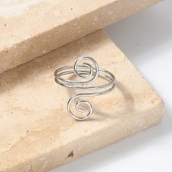 304 Stainless Steel Round Wrap Open Cuff Rings for Women Men&nbsp;RJEW-Z071-02A-P