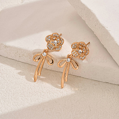 Elegant Brass Pave Clear Cubic Zirconia Flower with Bowknot Stud Earrings&nbsp;OP0904