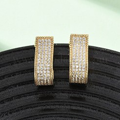 Brass Micro Pave Cubic Zirconia J-Shaped Stud Earrings&nbsp;EJEW-B153-13G