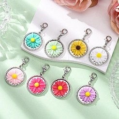 Flat Round with Flower Pattern Resin Pendant Decorations&nbsp;HJEW-JM03462