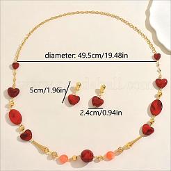 Fashion Alloy Heart Beaded Long Sweater Stud Chain Earrings & Necklaces Sets for Women Gift&nbsp;MP8647