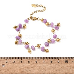 304 Stainless Steel Rondelle Natural Amethyst Beaded Bracelets&nbsp;BJEW-C151-04B