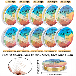 10 Rolls 10 Styles Round Copper Jewelry Wire&nbsp;CWIR-BBC0001-10