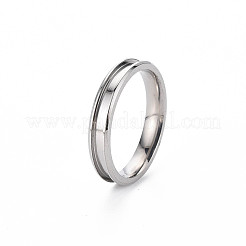 304 Stainless Steel Grooved Finger Ring Settings&nbsp;STAS-WH0039-01C-P