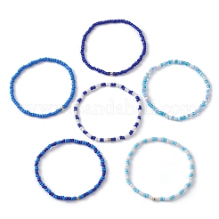 6Pcs Glass Seed & Brass Beaded Stretch Bracelets Set&nbsp;BJEW-JB09538-03