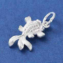 925 Sterling Silver Hollow Fish Charms with Jump Rings&nbsp;STER-E071-01S-02