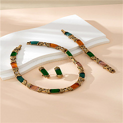 Rectangle Alloy Acrylic Chain Necklaces & Bracelets & Stud Earrings Sets&nbsp;FS-WG120DF-01