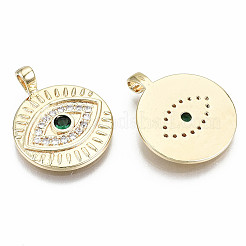 Brass Micro Pave Clear & Green Cubic Zirconia Pendants&nbsp;KK-S356-221G-NF