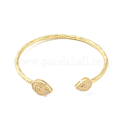 Clear Cubic Zirconia Teardrop Open Cuff Bangle&nbsp;BJEW-G652-05G