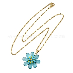 Glass & Handmade Polymer Clay & Glass Seed Beaded Flower Pendant 304 Stainless Steel Cable Chain Necklaces&nbsp;NJEW-MZ00119-05