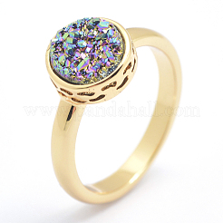 Electroplate Natural Druzy Agate Crystal Finger Rings&nbsp;RJEW-I054-11G-RS