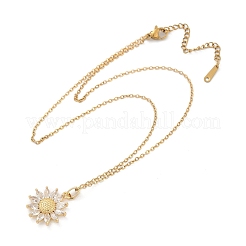 Flower Brass Micro Pave Cubic Zirconia Pendant Neckalces&nbsp;NJEW-C076-21G