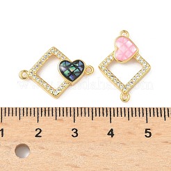 Brass Micro Pave Clear Cubic Zirconia & Shell Rhombus with Heart Connector Charms&nbsp;KK-I357-02G