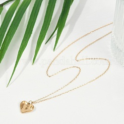 Ion Plating(IP) 304 Stainless Steel Textured Heart Pendant Cable Chain Necklaces for Women&nbsp;NJEW-P320-08G